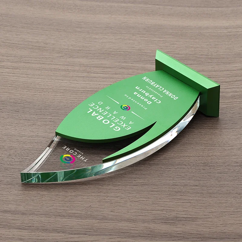 Customized Creative Metal Crystal Trophy, Honor Leaf Medal, Premium Company, Excellent Employee Souvenirs, Home Decorations, 1Pc