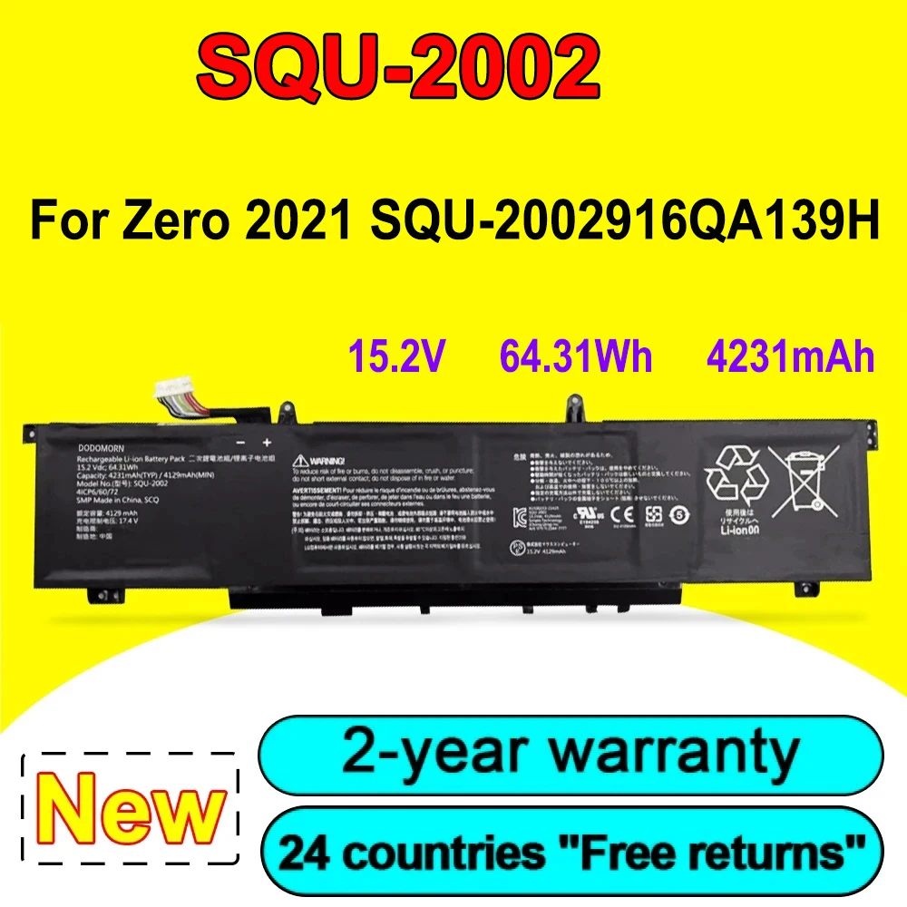 

New SQU-2002 Laptop Battery For Zero 2021 SQU-2002916QA139H Series 916QA139H 15.2V 64.31Wh 4231mAh High Quality 2 Year Warranty