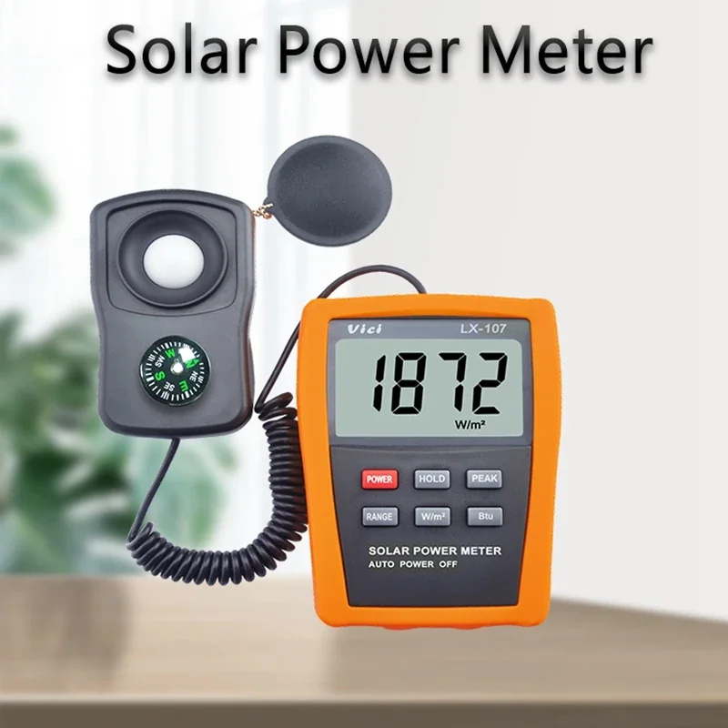 Vici LX107 Solar Power Meter Optical Solar Research Glass Light Intensity Data Peak Hold BTU Light Radiation Tester Compass 2