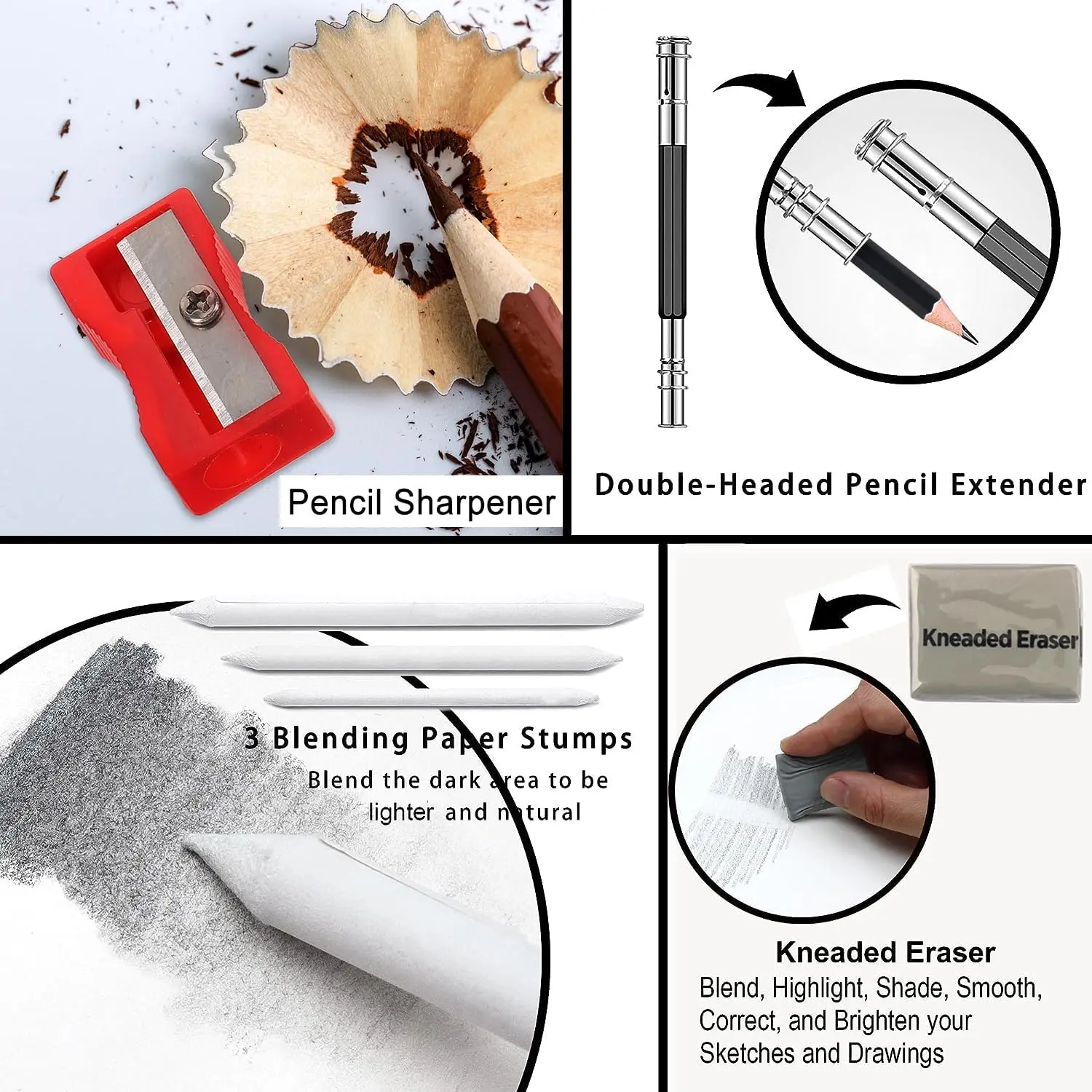 Drawing Pencils Sketch Pencil Art Supplies Set For Adults Beginners Professional Sketching Art Graphite Charcoal Blending Stump 5