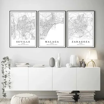 Spain City Map Barcelona Madrid Malaga Seville Valencia Zaragoza Canvas Painting Room Decor Wall Art Prints Posters Aesthetic