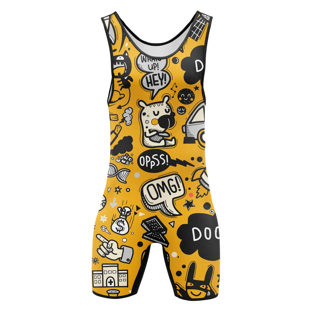 Men's Wrestling Singlets Suit Fitness One Piece Sleeveless PowerLifting Sports Bodysuit Weightlifting Skinsuit Undershirt