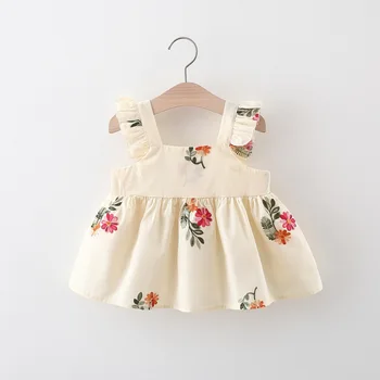 Summer newborn baby girl's clothes print fly sleeves dress costume for infant girl cloth baby 1st birthday princess party dress
