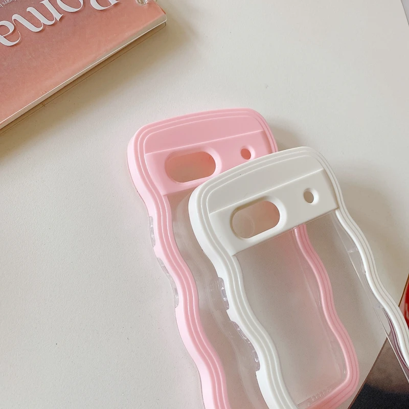 Luxury Wavy 2-in-1 Shockproof Phone Case - Silicone Bumper & Clear Back Cover