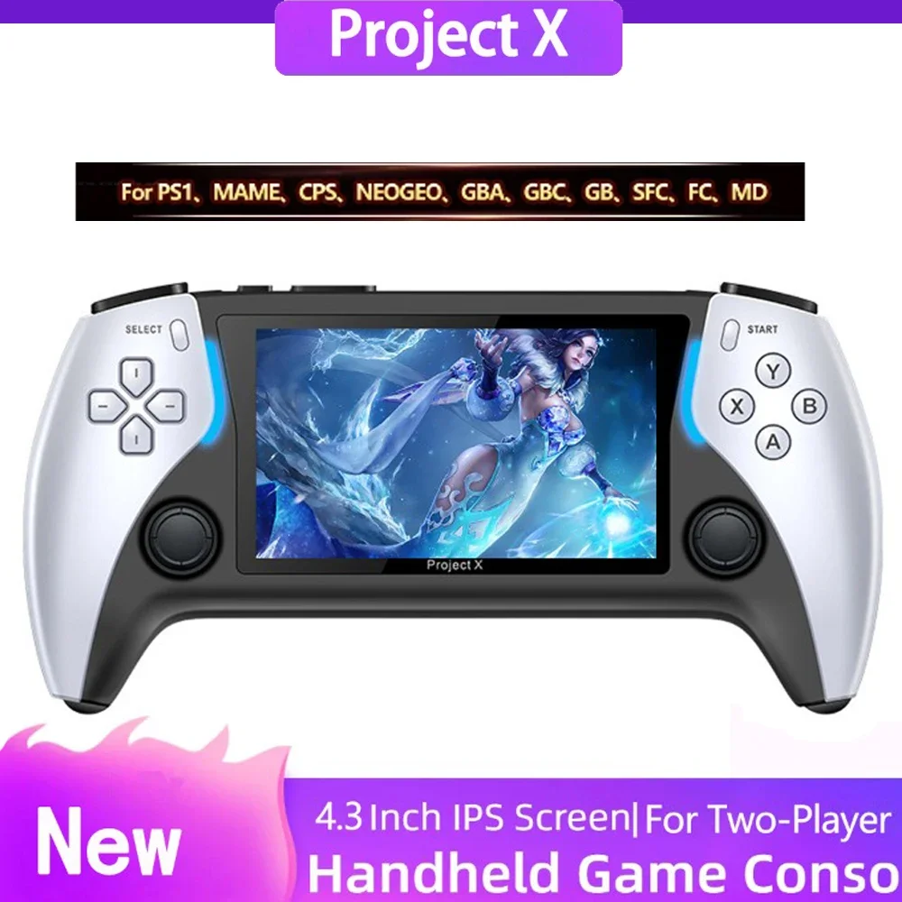 Project X 4.3 Inch High Definition Ips Screen Handheld Game Console PS1 Retro Game Dual Speaker Stereo Gift for Children