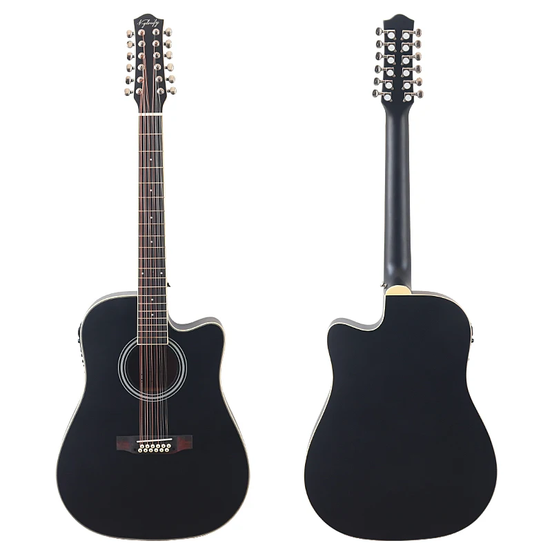 41 Inch 12 String Electric Acoustic Guitar Full Basswood Body Black Color Cutaway Design Matte Finish Folk Guitar With EQ acoustic electric guitar acoustic guitar