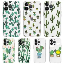 

Phone Case For iPhone 13 11 12 Pro Max X XR XS 7 8 Plus SE 2020 Transparent Soft Silicone Cover TPU Fundas Coque Cute Cactus