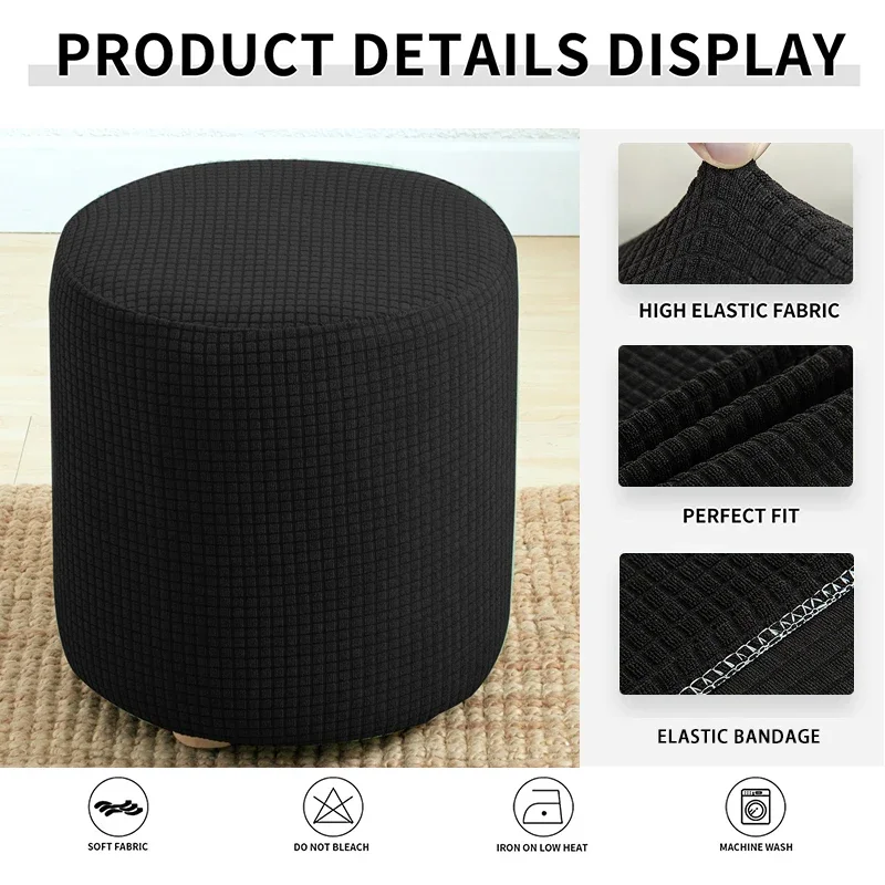 Waterproof Ottoman Cover Stretch Ottoman Slipcover Round Storage Cover Folding Stool Covers Furniture Cover for Footrest Ottoman 3