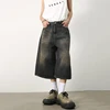 Vintage Y2k Baggy Denim Shorts Wide Leg Pants For Women&Men Fashion High Waisted Wash Knee Length Jeans Shorts Oversize Pants 3