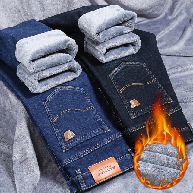 Men's Winter Stretch Jeans | Jeans Men's Winter Pants | Blue Jeans Winter - - Aliexpress