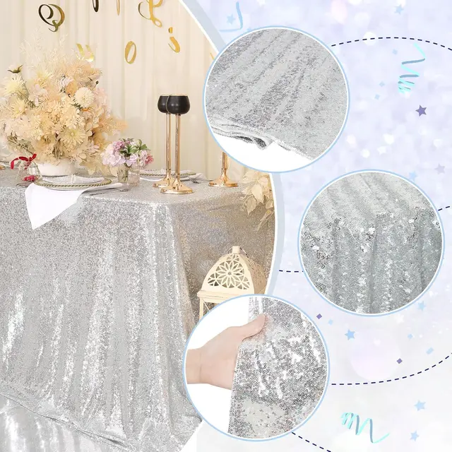Nappe rectangulaire à paillettes argentées, couverture de Table dorée, nappe à paillettes pour mariage, fête d'anniversaire, décoration de la maison, plusieurs tailles 2