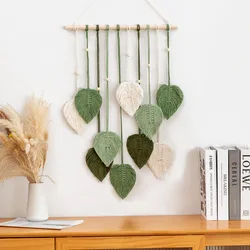 Boho Green Macrame Leaf Wall Hanging - Aesthetic Woven Tapestry for Home and Wedding Decor (Green)