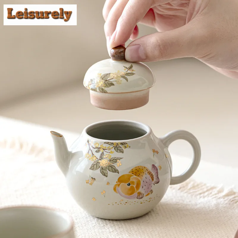 Grass Ash Glaze Gold Osmanthus Fish Ruyi Teapot Japanese Tea Infuser Pot Tea Maker Kettle With Strainer Drinkware Collection