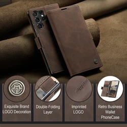 Premium Kickstand Leather Flip Wallet Case with Card Slots - Universal Phone Cover - Samsung S23 (Coffee)