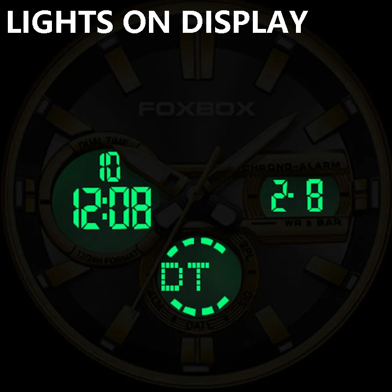 FOXBOX Men Watches Top Brand Luxury Sport Luminous Male Clock Silicone Strap Digital Quartz Army Waterproof Original Wristwatch