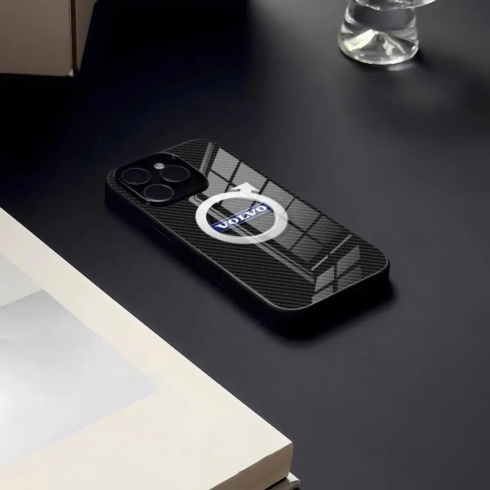 Sleek Shockproof Glass Phone Case featuring Cool V-VolvoES Logo