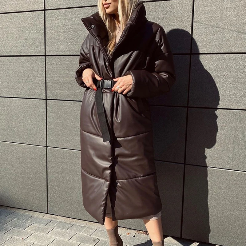 Winter Warm Award-winning store Leather Parkas Women Max 88% OFF Straight Pockets Fashion Loose