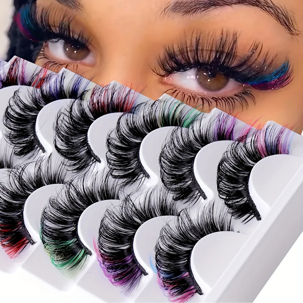 

7 pairs of colored false eyelashes 3D mink DD curly fluffy eyelashes Russian curly natural thick fluffy eyelashes