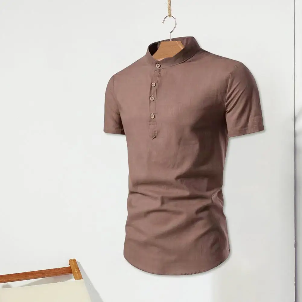 Breathable Men Shirt Elegant Men's Slim Fit Stand Collar Summer Shirt For Formal Business Events Soft Breathable Lightweight
