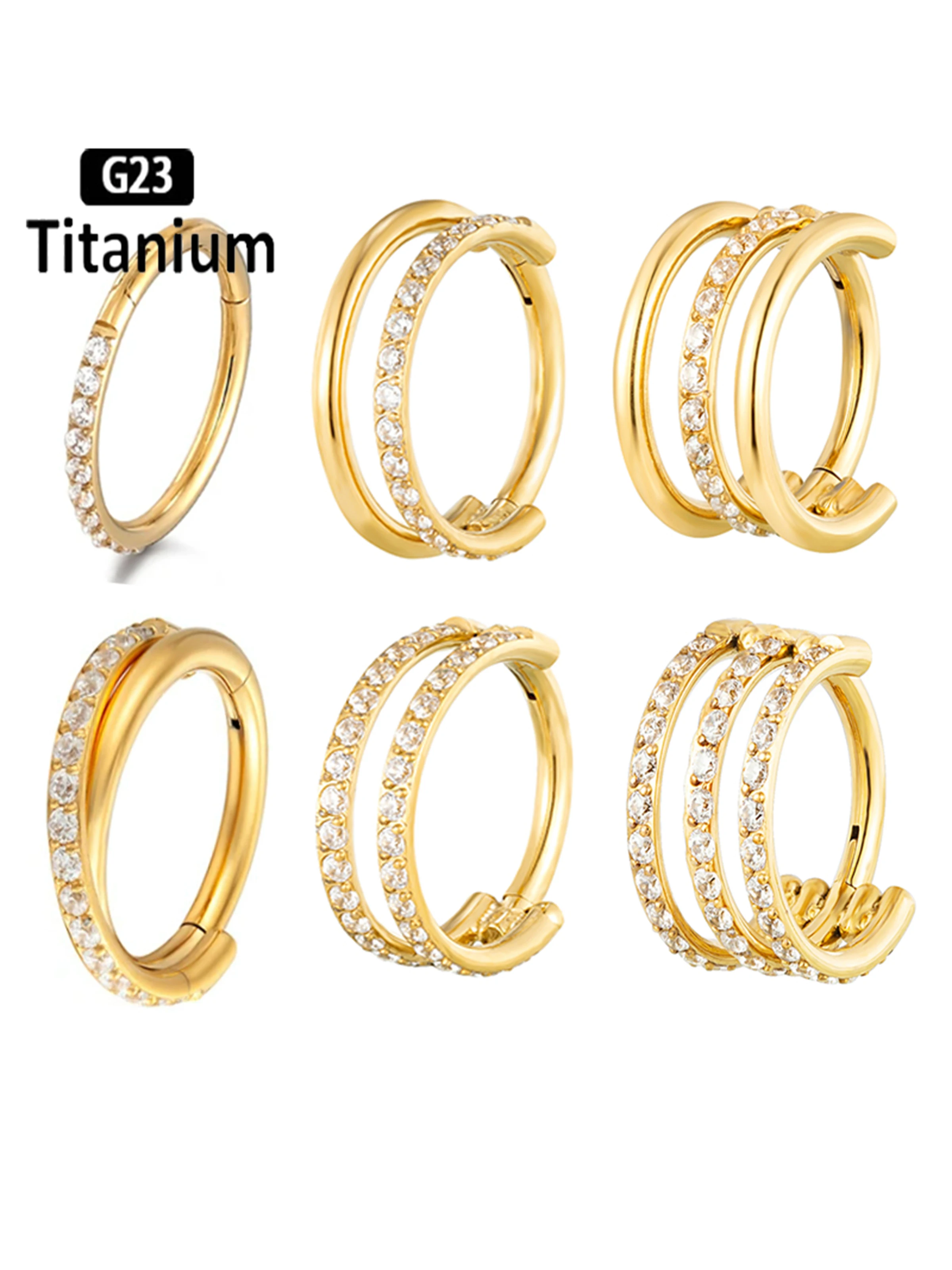 Piercing Jewelry Nose Rings Ear Piercing Jewelry Body Jewelry G23 Titanium Piercing Hinged Segment Septum Hoops CZ Nose Rings Clicker Ear Cartilage Tragus Helix Earrings conch