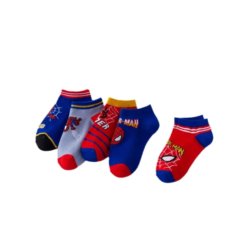 5 Pairs Spiderman Cotton Children's Socks kids Boys Short Socks Cartoon Baby Spring Summer Sock 1-12 Y 5