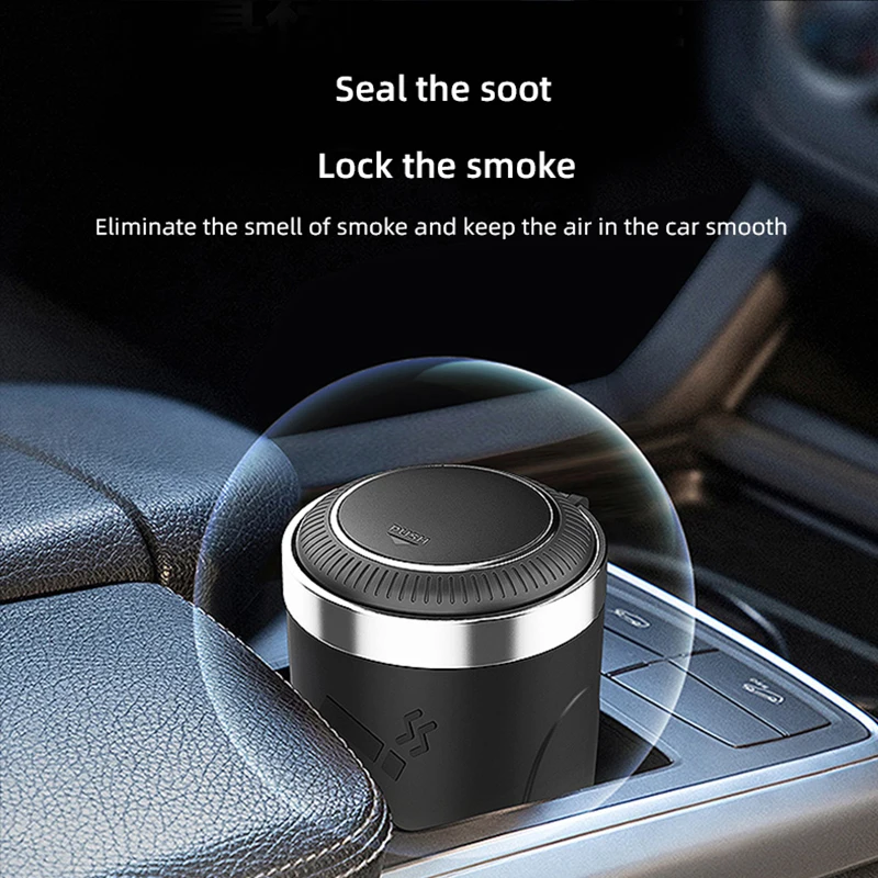 Portable Car Ashtray with LED Light Stainless Steel for Cigarettes