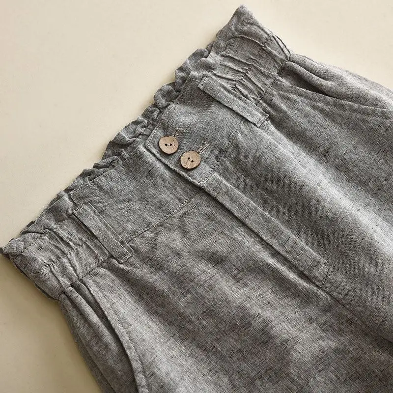 Pantalones holgados de pierna ancha para mujer, ropa básica informal de lino liso, elástica, de cintura alta, hasta el t