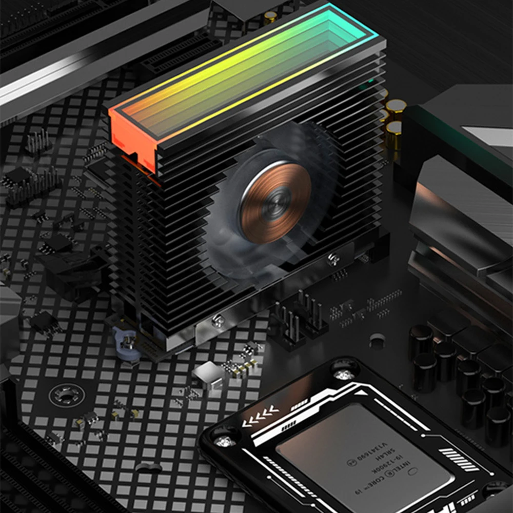 ARGB M.2 2280 SSD Heatsink Aluminum SSD Cooler Dual PWM Fans with Thermal Pad M.2 Radiator for Desktop PC 75*75*25MM