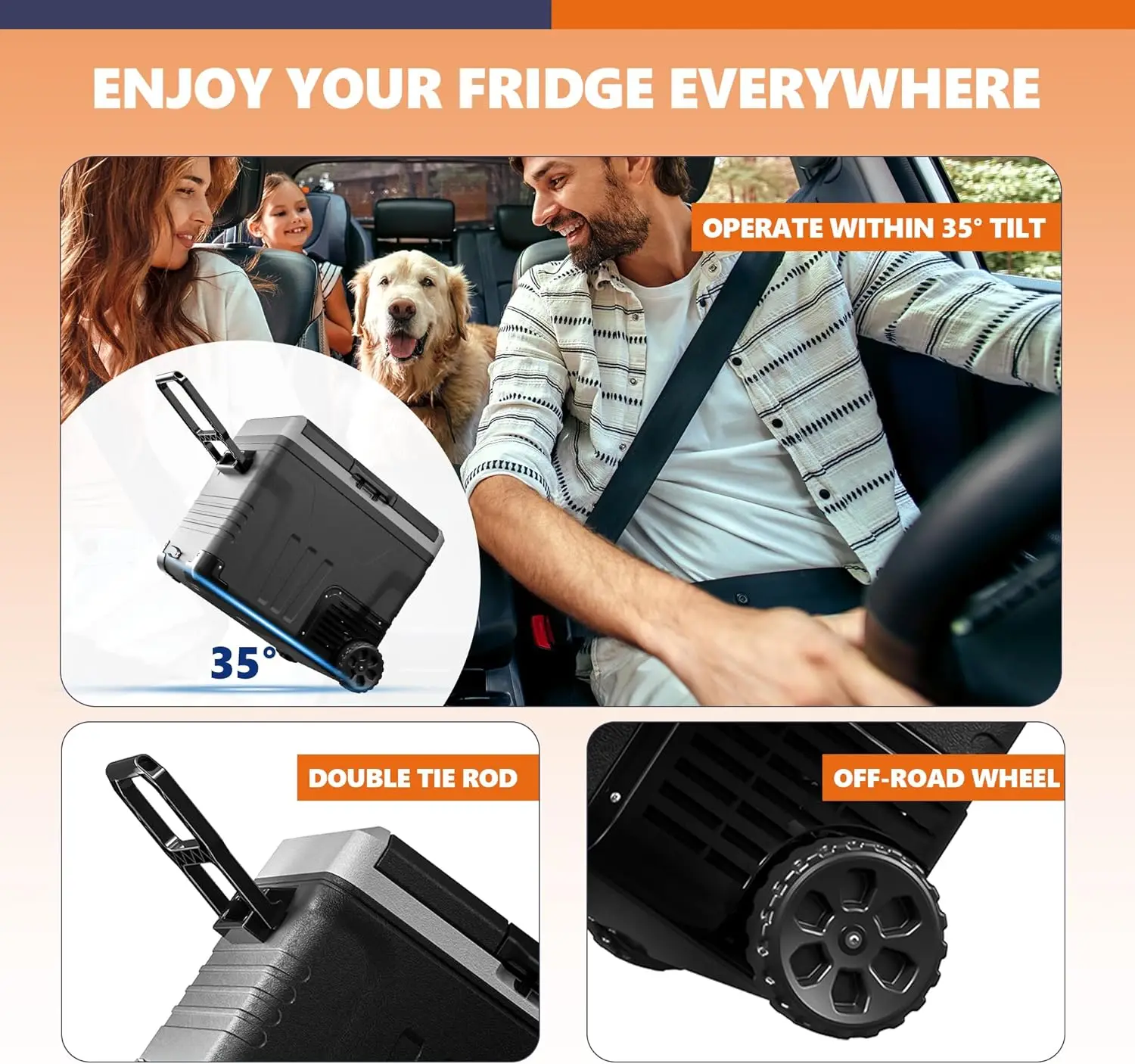 Refrigerator Portable Fridge-53 Quart(50L) Electric Cooler Big Zone with 2 Baskets and Wheels, 12V Fridge -4℉-68℉ for Camping,