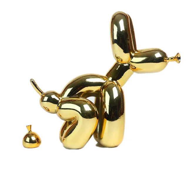 Statue de chien caca en résine, sculpture animale debout, décoration de la maison, décor de bureau artisanal, ballon noir et or 5