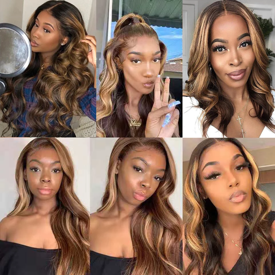 P4/27 4x4 Lace Closures Deep Wave Highlight Lace Closure Human Hair Closure With Baby Hair Remy Brazilian 10''-20'' HairUGo