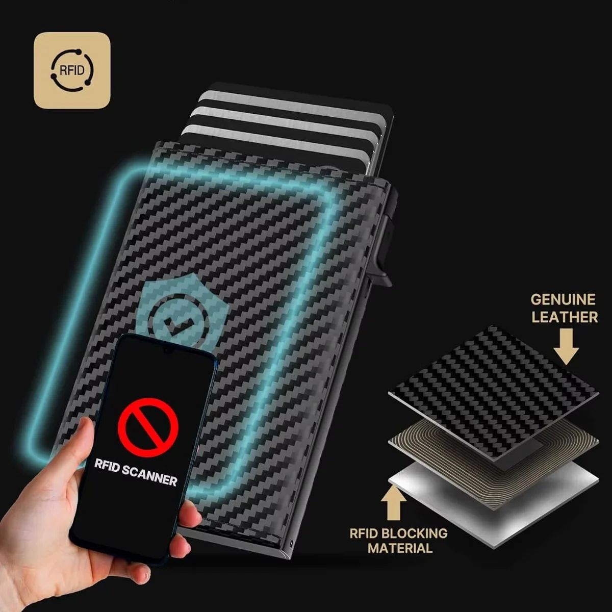 Smart RFID Blocking Minimalist Wallet with Pop-Up Card Holder - PU Leather, Front Pocket, 9-14 Card Capacity, ID Window & Cash Slot