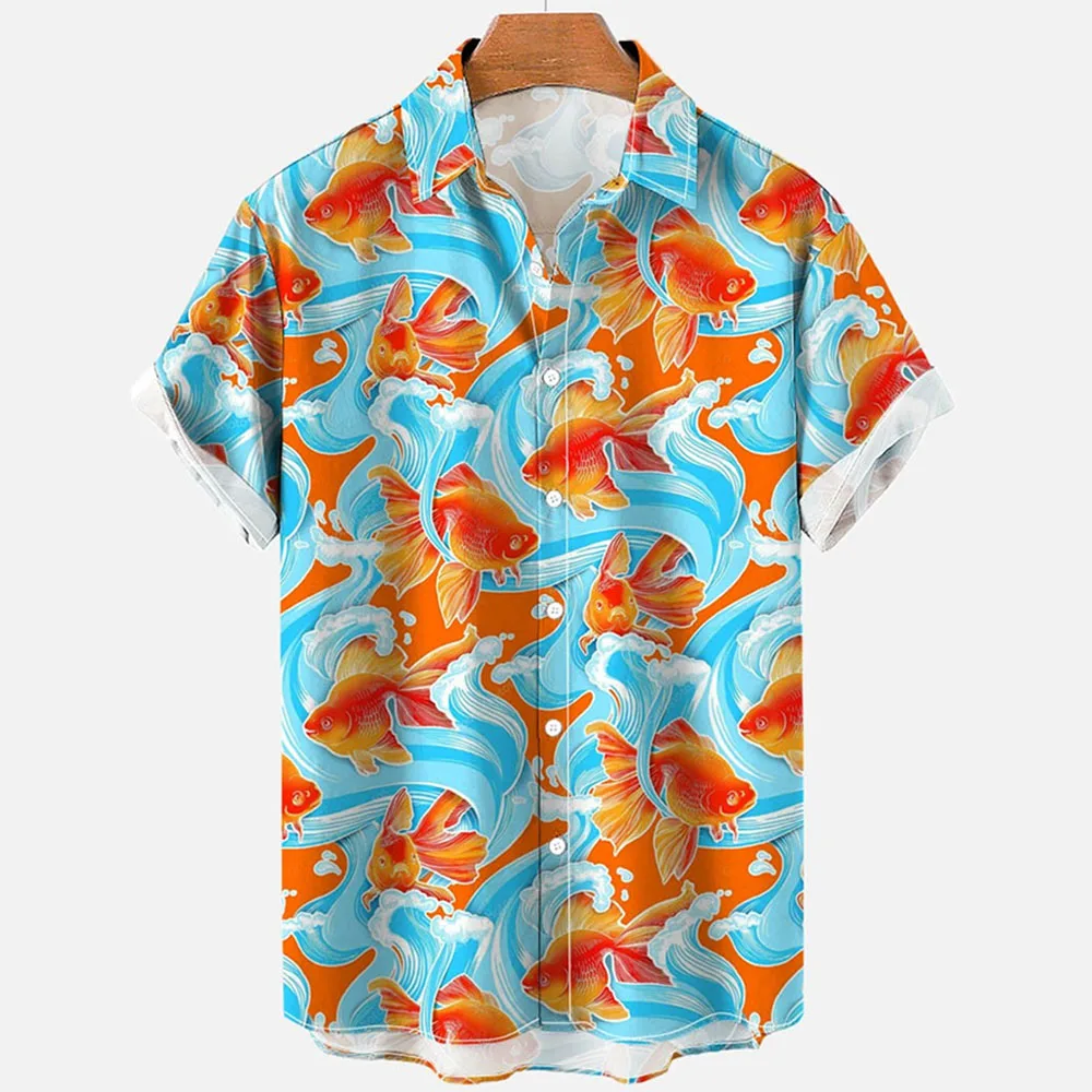 2024 Summer Men's Shirts Sea Animals Seahorse Fish 3d Loose Hawaiian Casual Short Sleeve Tops 2