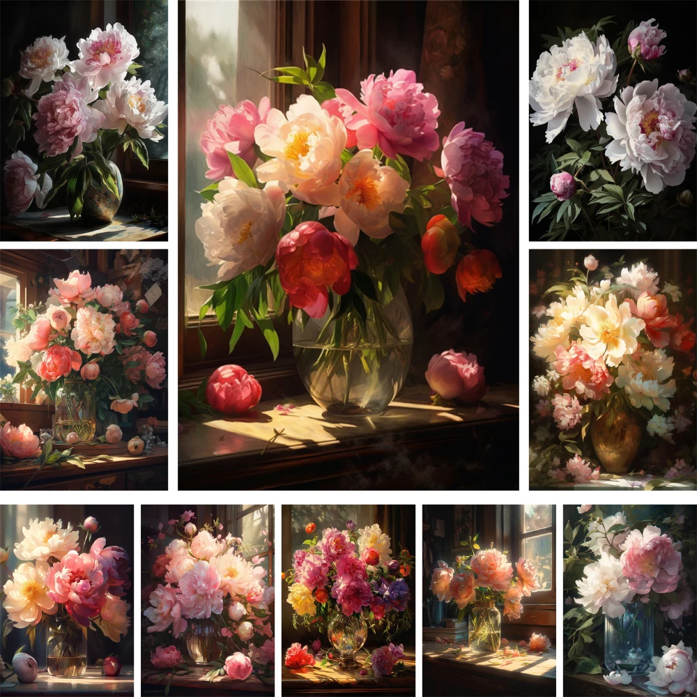 Peony Flowers DIY Paint By Numbers Package Oil Paints 50*70 Painting On Canvas Home Decoration For Children Handicraft Wall Art paint numbers kit