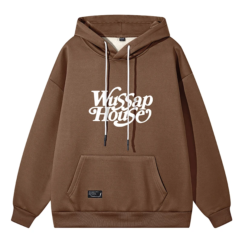 Men's Autumn Winter Pullover Hooded Solid Letter Printed Pockets Lantern Long Sleeve T-shirt Hoodies Casual Office Lady Tops