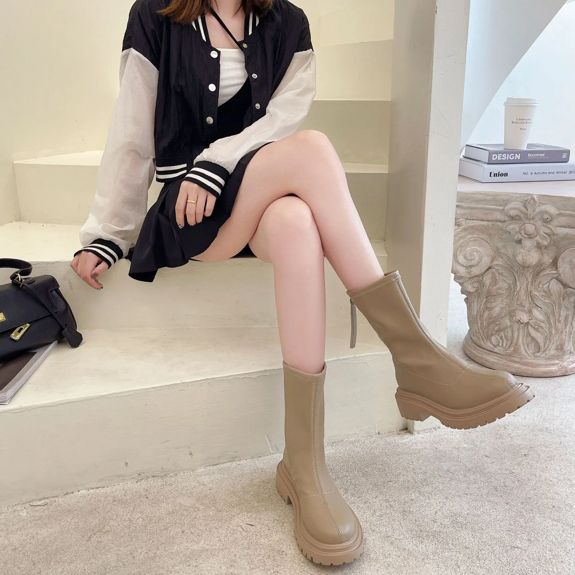 

Winter Boots Lady Women's Low Shoes Boots-Women Round Toe Clogs Platform 2023 Ankle Rubber Med Leather Elegant Autumn PU Solid
