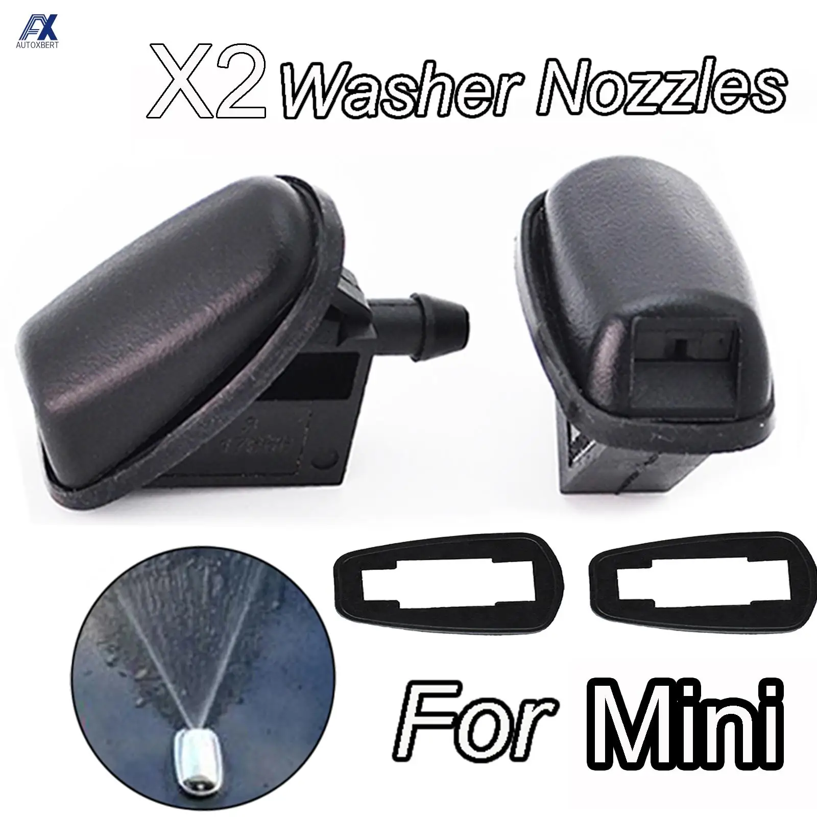 2x Front Windshield Windscreen Washer Jet Nozzles Sprayer For Mini