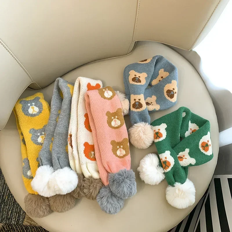 Children's Scarf Winter Trendy New Baby Knitted Wool Scarf Cross Hairball Versatile Windproof Boys and Girls' Neck