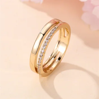 Female Cute White Zircon Stone Square Finger Ring Vintage Gold Color Wedding Band Bridal Jewelry For Women