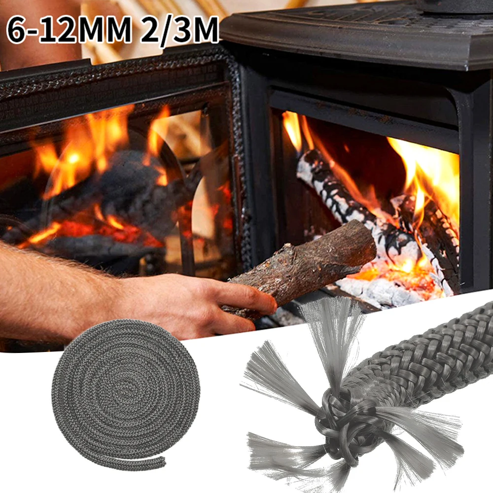 6/8/10/12mm stove rope fiberglass fireplace door cord high temperature woodburner gasket cord width 2m length sealing rope stove rope seal