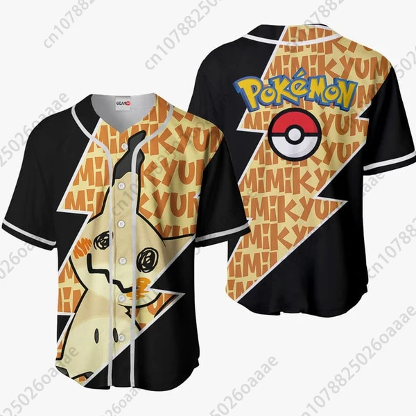 

Pokemon Mimikyu Baseball Jersey Mens Women Short Sleeve Sports Jersey Custom Name Pikachu PKM Baseball Jersey Fashion Shirt