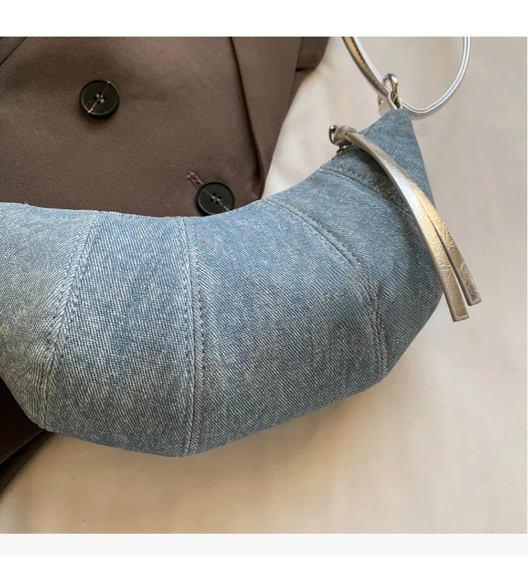 Denim for women's 2024 new fashionable casual shoulder niche trend, super hot crossbody bag, cowhide bag_senzul.com