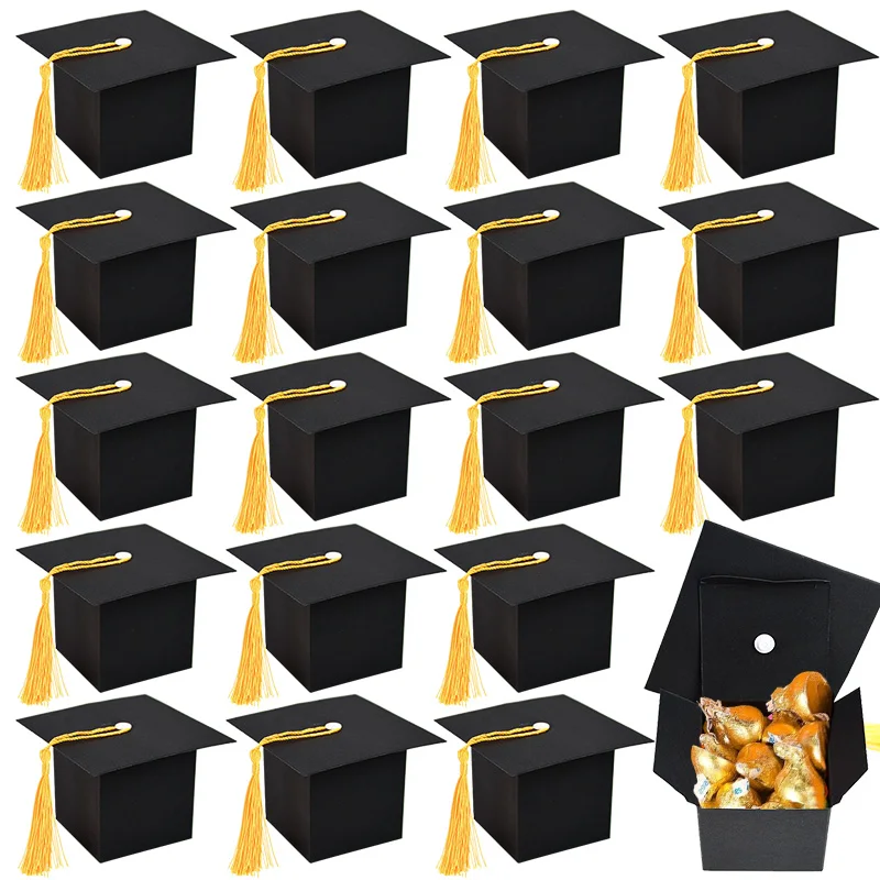 10/20/30 Stück Abschlusskappe Geschenkbox Süßigkeiten Schokolade Verpackung Boxen Taschen 2025, Abschlussfeier Dekoration Gastgeschenke Zubehör Grad – Detail 1