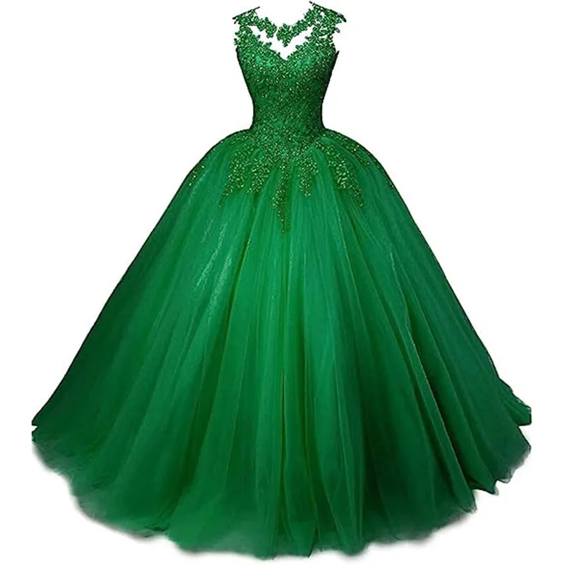 Quinceanera Dresses Sheer Neck Ball Gown Vintage Lace Formal Princess Birthday Party Customized