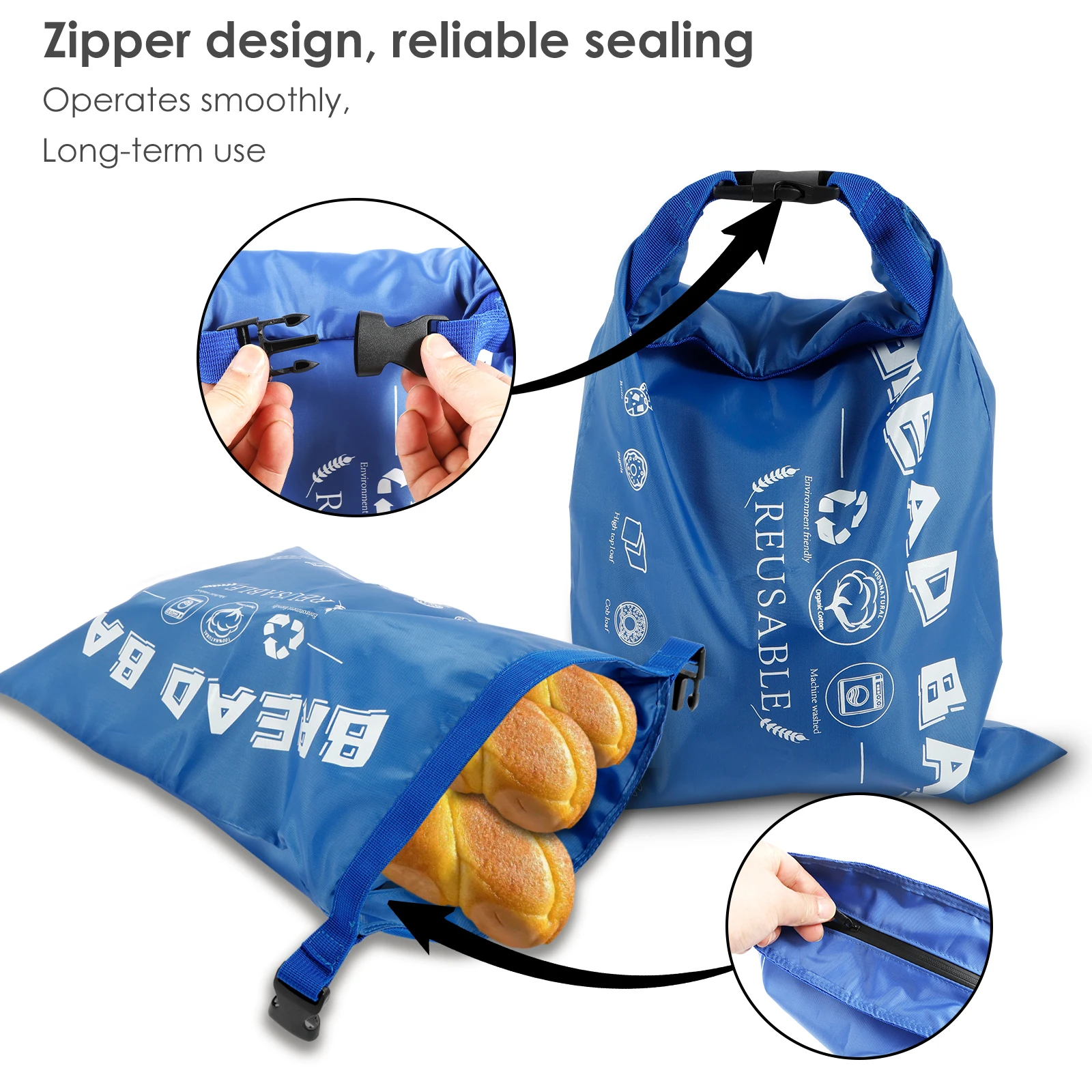 Linen Bread Storage Bags with Zipper Closure for Kitchen