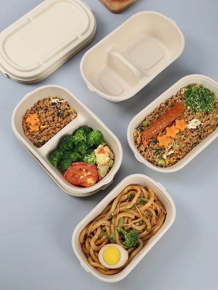 10Pcs Disposable Double Compartment Paper Lunch Boxes, Rectangular Takeout Food Contain... - SKU DPLB1521 - UGI Packaging