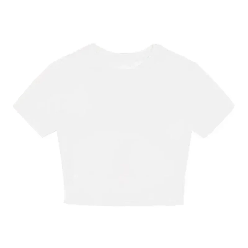 صيف 2025 الصلبة الأساسية قصيرة الأكمام المرأة التي شيرت عادية أسود أبيض موضة المحاصيل تي شيرت السيدات موضة الكورية تي شيرت 4