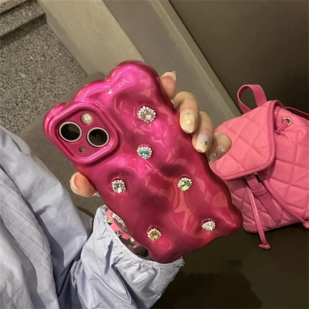 Rhinestone Gem Meteorite Pattern Phone Case For iPhone 15 14 13 12 Pro Max 11 Shockproof Soft Cover Gift