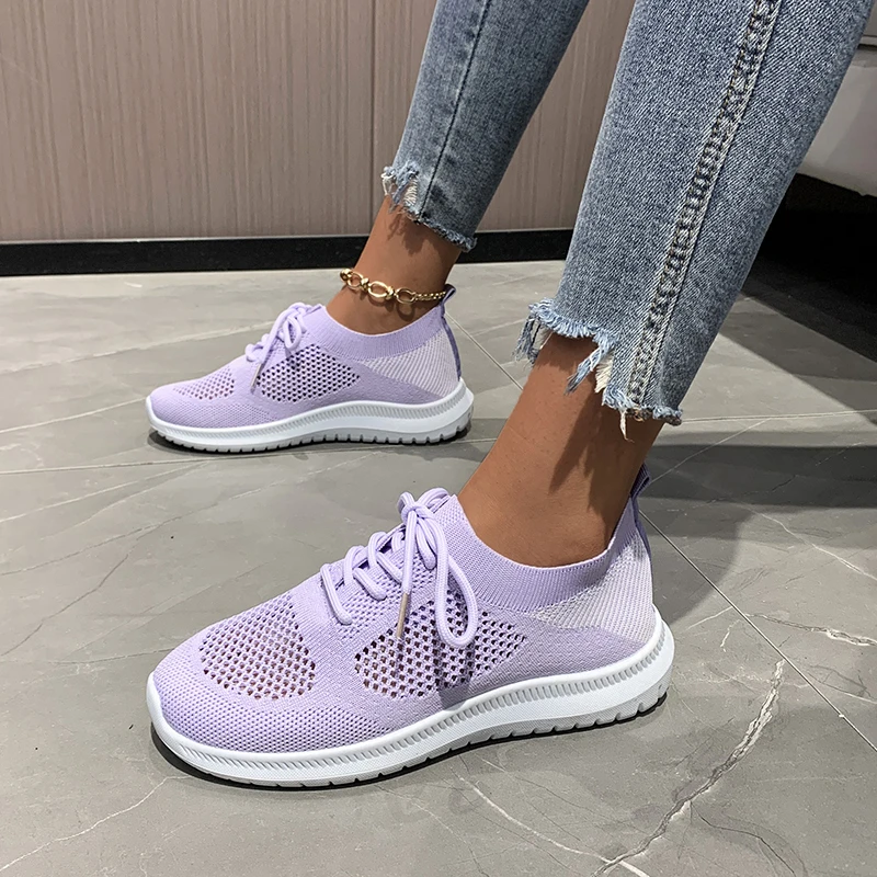 

2023 Hot Sale Shoes for Women Knitted Women's Vulcanize Shoes Summer Women Sneakers Color Matching Lace Up Women's Casual Shoes