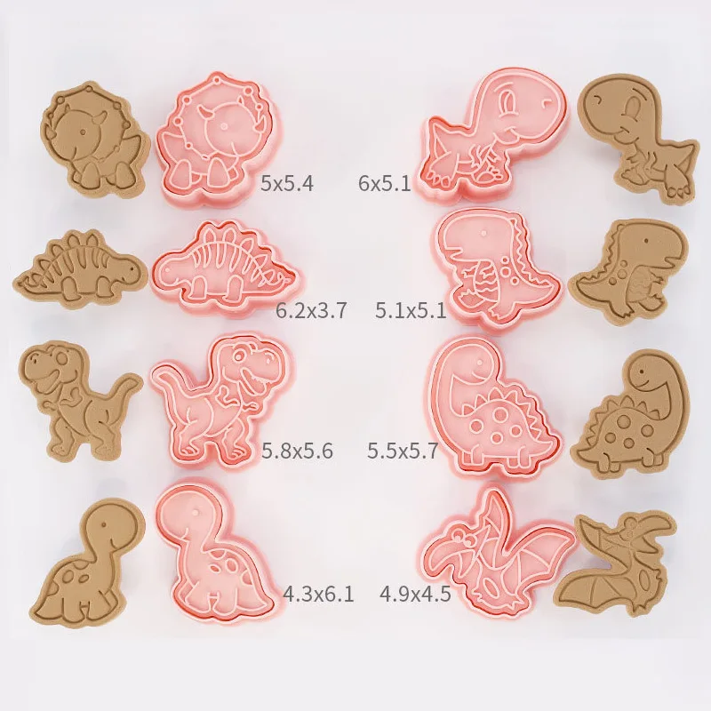 8Pcs/set Cartoon Dinosaur Cookie Cutters 3D Plastic Pressable Biscuit Mold Cookie Stamp Kitchen Baking Pastry Bakeware Tool cookie cutter baking mold cookie mould